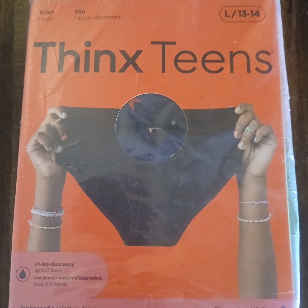 Thinx Teens Period Bikini Briefs-3 Pack-Size L-Black/Lucky Stars